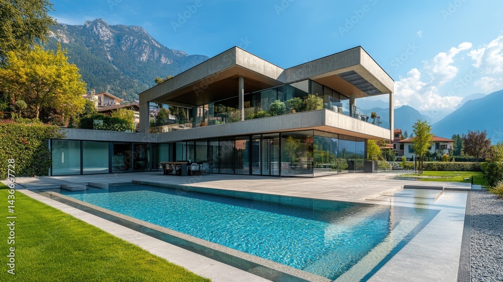 Fototapeta premium Luxury Modern Villa with Infinity Pool and Mountain View