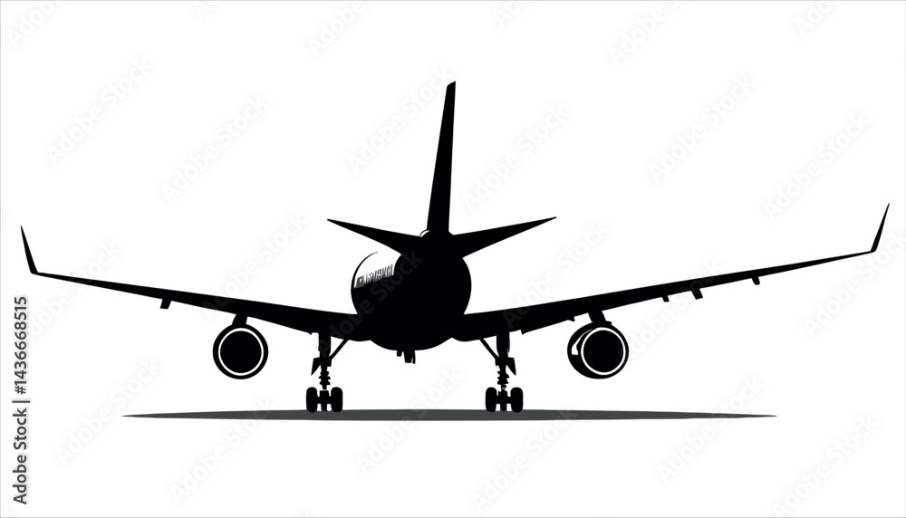 A silhouette of a jet, an aircraft used for commercial passenger transport, is seen on the airport ground, ready for its next flight in the aviation industry A silhouette of a jet, an aircraft used for commercial passenger transport, is seen on the airport ground, ready for its next flight in the aviation industry