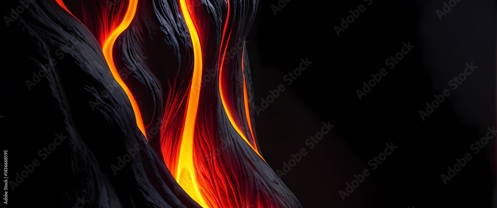 Fototapeta premium Vivid abstract lava lamp effect cascading richly saturated reds oranges and yellows over smooth black surface