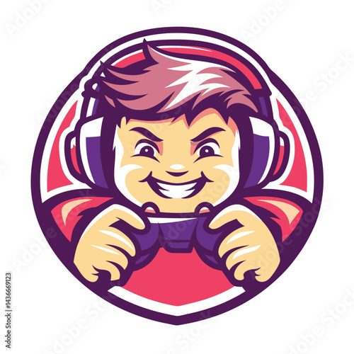 Cute gamer boy with headphones and controller