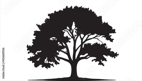 A black tree silhouette vector art illustration captures the essence of nature's woody plant with its iconic leaf and branch design