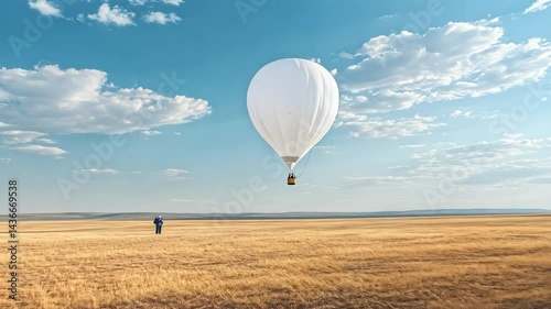 Hot Air Balloon Over Grassland