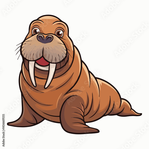 Adorable cartoon walrus illustration friendly arctic animal design sea cute icon seal image ocean