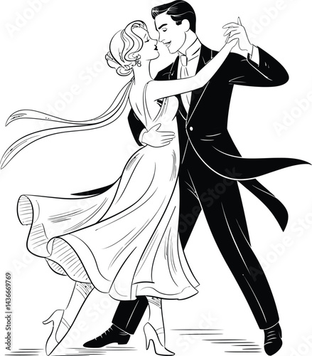 Elegant Dancing Couple Vector Illustration - Formal Dance

