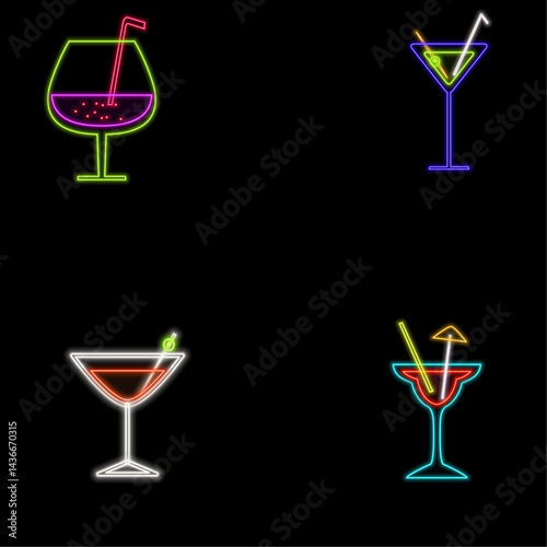 Cocktail neon icon. Bright vector illustration icon for mobile, web and menu design. Drink concept. neon drinks.