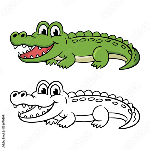 Happy cartoon crocodile illustration coloring page green reptile animal fun cute kids book tail child