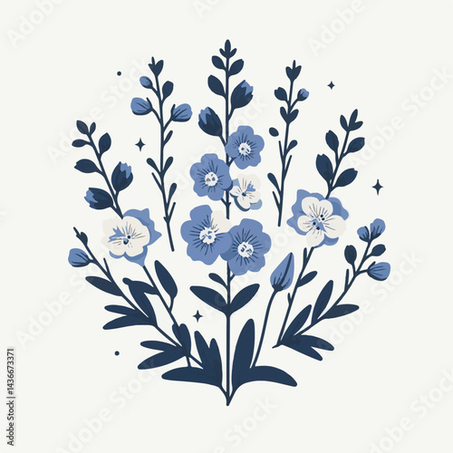larkspur, flower, blossom, plant, floral, botanical, nature, isolated, illustration, drawing, hand drawn, marigold, graphic, garden, daffodil, vector, rose, art, design, set, summer, background, daisy