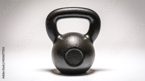 Isolated black kettlebell on a white surface, fitness equipment for exercise