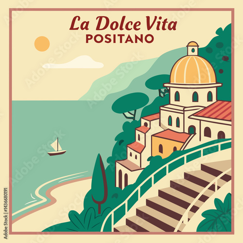 La Dolce Vita – Vintage Positano Travel Poster, Italian Coastal Art Print