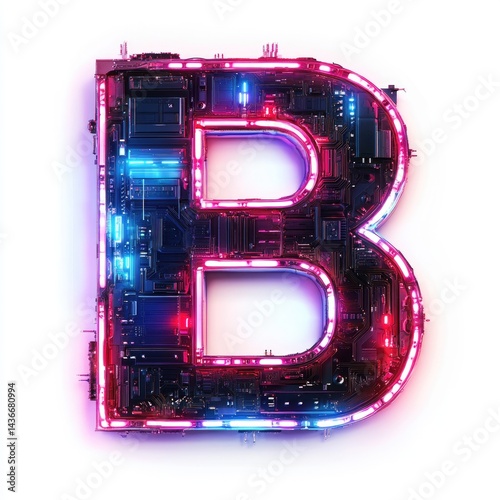 Capital letter B, stylized with glowing circuit board design