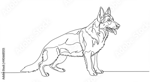 Elegant Line Art Drawing of a German Shepherd Dog Canine Portrait Single Line Illustration