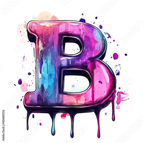 Vibrant, dripping, 3D letter B