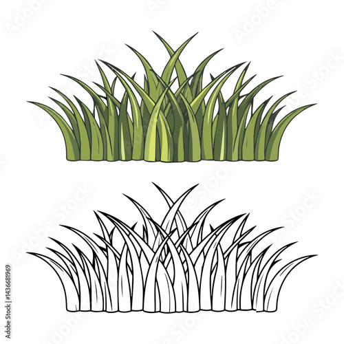 Green grass blades illustration nature design element leaf bush tuft lawn plant field black