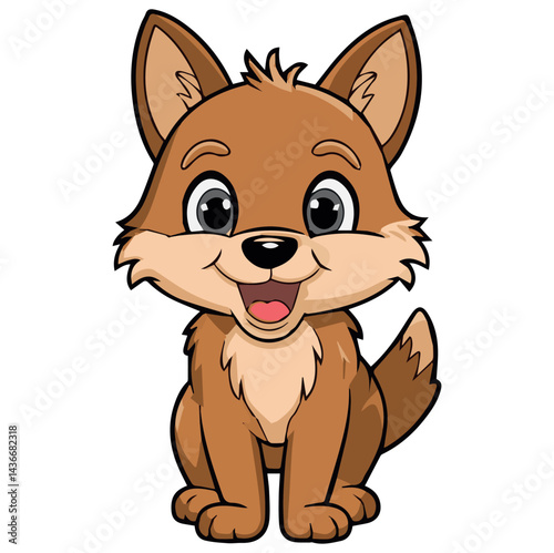 Adorable brown cartoon puppy sitting happily smiling dog pet kid fun cute happy child sweet
