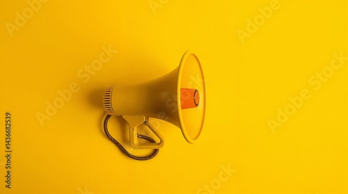 Yellow megaphone or bullhorn over yellow background, business announcement or communication concept