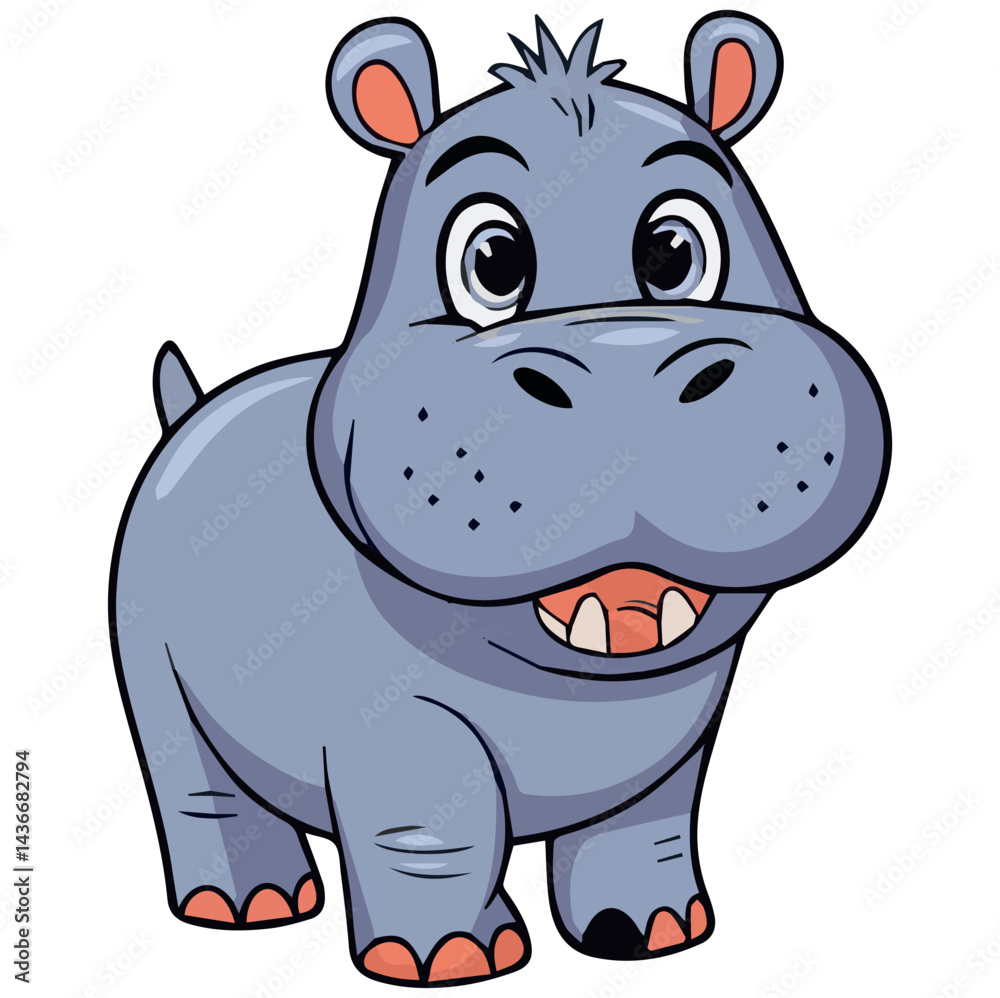 Fototapeta premium Adorable cartoon hippopotamus illustration happy baby hippo fun zoo cute kids image fauna