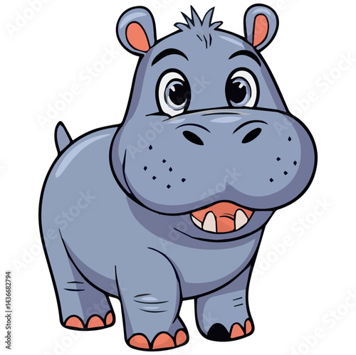 Adorable cartoon hippopotamus illustration happy baby hippo fun zoo cute kids image fauna