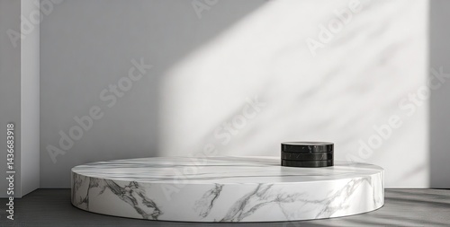 Modern marble podium display, minimal aesthetic