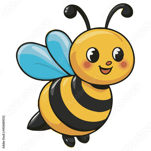 Adorable cartoon bee illustration happy yellow insect fun kid cute kids baby icon wings