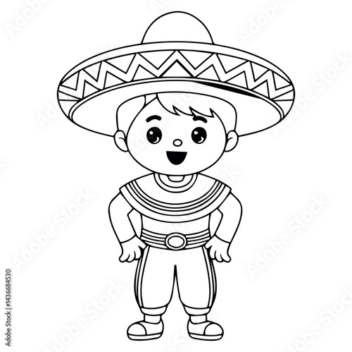 Adorable cartoon boy wearing traditional mexican sombrero hat kid fun cute child happy