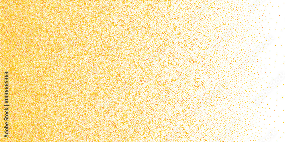 Gold Glitter Dust Background, Shiny Luxury Confetti Effect, Sparkling Particles Gradient Texture for Celebration, Festive Event, and Glamorous Design Projects. Vector Illustration
