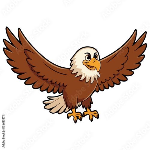 Happy cartoon eagle soaring with wings spread wide sky bird icon cute avian power brown