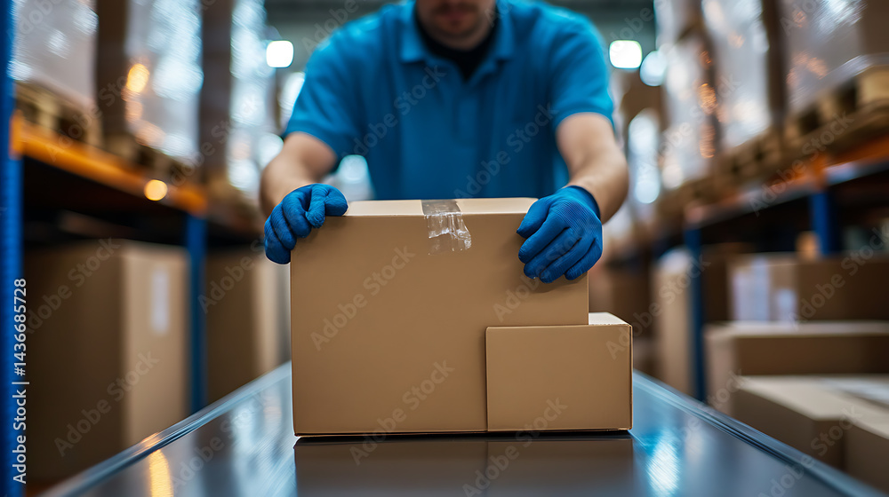 Warehouse Worker Handling Cardboard Boxes Warehouse Worker Handling Cardboard Boxes