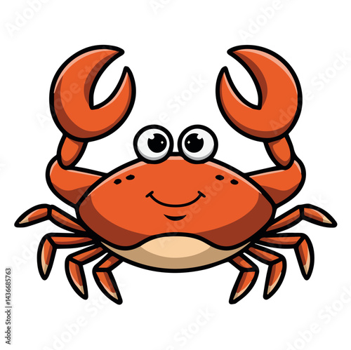 Adorable cartoon crab illustration happy red crustacean kid fun cute icon ocean funny beach
