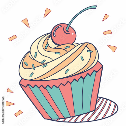 Cupcake Dessert Illustration – Colorful Vector Pastry with Frosting