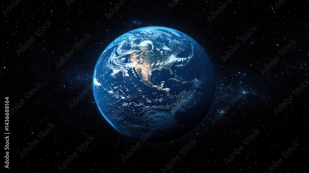 Earth globe view from space with continents oceans and stars. Earth globe view from space with continents oceans and stars.