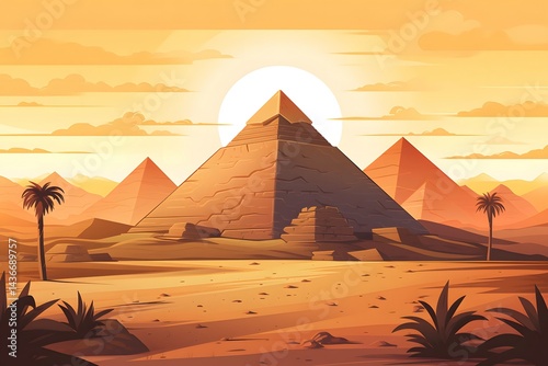 Pyramid Landscape Illustration Wallpaper, Pyramid Scenery Landscape, Pyramid Landscape Art, Pyramid Wallpaper, Pyramid Painting, Pyramid Background, Egypt Pyramid Landscape, Giza Pyramid Wall Art