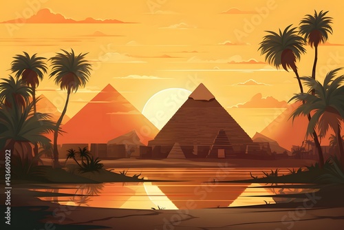 Pyramid Landscape Illustration Wallpaper, Pyramid Scenery Landscape, Pyramid Landscape Art, Pyramid Wallpaper, Pyramid Painting, Pyramid Background, Egypt Pyramid Landscape, Giza Pyramid Wall Art