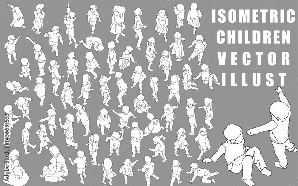 Isometric active children vector illustration collection