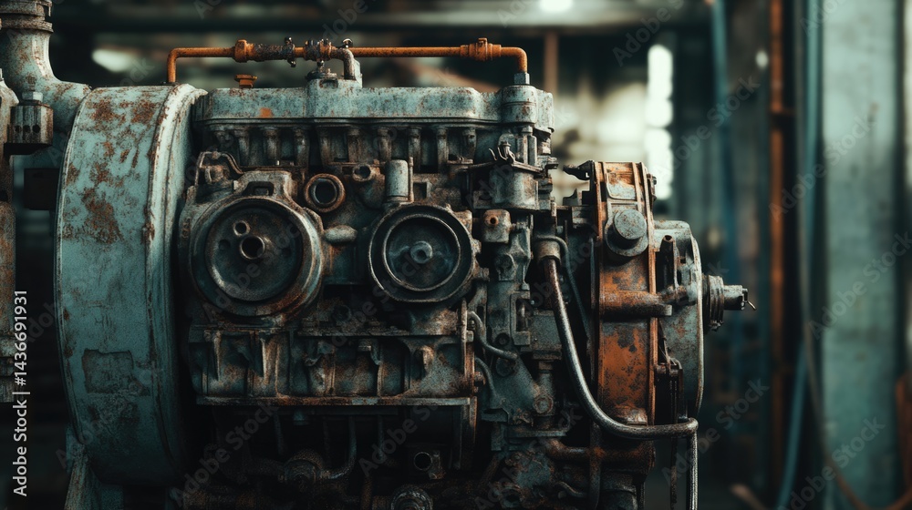 Fototapeta premium Rusty Vintage Engine Close-Up: Industrial Grunge Texture