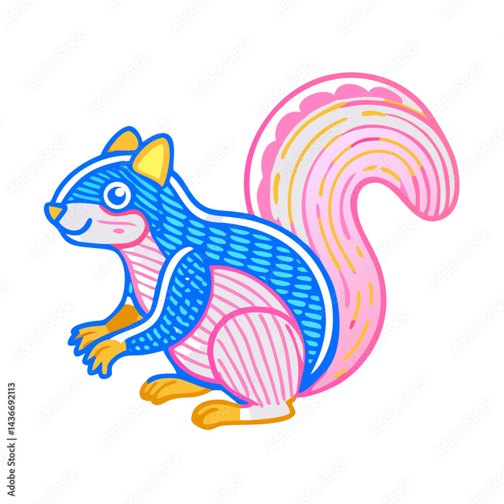 Obraz premium Cartoon Colorful Squirrel Illustration on Transparent Background