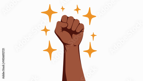 Raised fist symbolizing hope and resilience with stars, empowerment