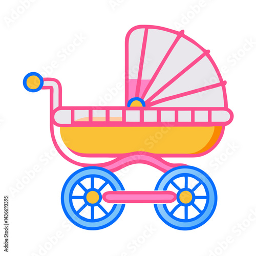 Colorful Baby Stroller Icon on Transparent Background