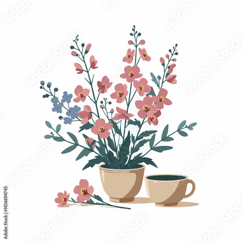 larkspur, flower, blossom, plant, floral, botanical, nature, isolated, illustration, drawing, hand drawn, marigold, graphic, garden, daffodil, vector, rose, art, design, set, summer, background, daisy