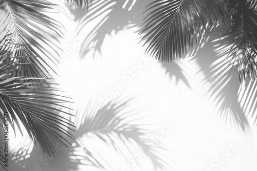 Palm leaves shadows on white wall