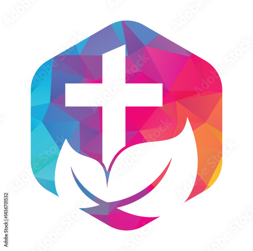 Tree religious cross symbol icon vector design. Cross tree logo design. Tree church logo.