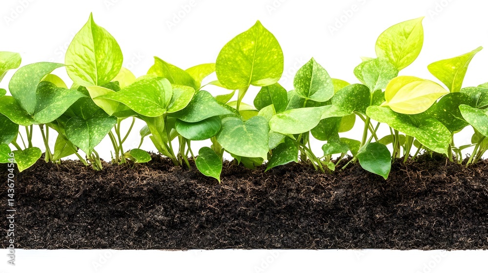 Naklejka premium Lush Green Plants with Mossy Foliage Growing in Rich Soil