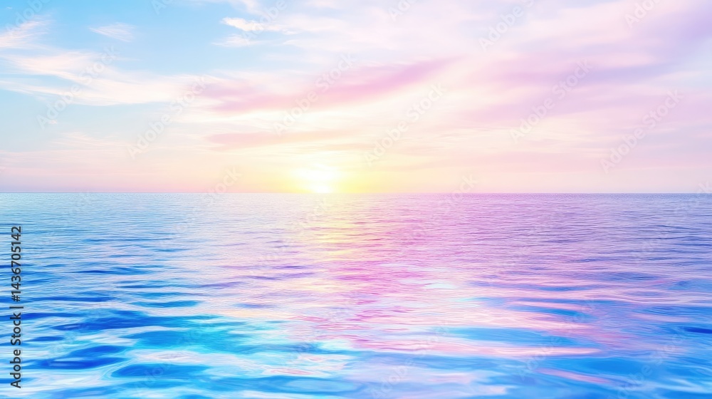 Obraz premium Ocean Sunset Sky Dreamlike Pastel High-definition Soft Glow Wide Landscape View Gentle Waves Peaceful Serenity Calm Horizon Soft Pink Hues Perfect for Travel Ads