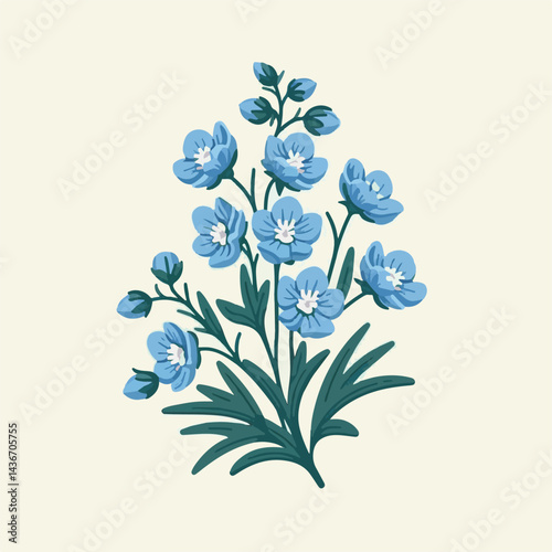 larkspur, flower, blossom, plant, floral, botanical, nature, isolated, illustration, drawing, hand drawn, marigold, graphic, garden, daffodil, vector, rose, art, design, set, summer, background, daisy