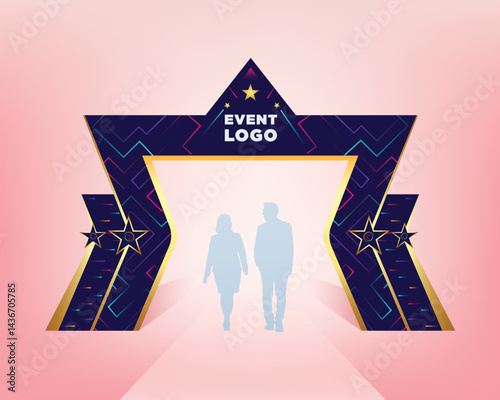 Entrance arch designed with abstract graphics in editable illustration for various events and mockups.
