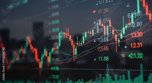 Stock market data showing growing trends on a computer screen