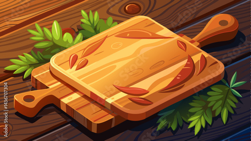 Cutting board from beech wood is on brown table