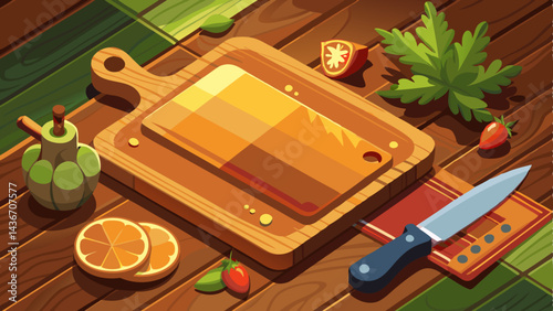 Cutting board from beech wood is on brown table