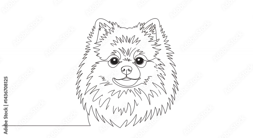 Fototapeta premium Fluffy dog head line art drawing