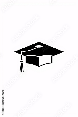 Description: Black and white illustration of a graduation cap on a white background.