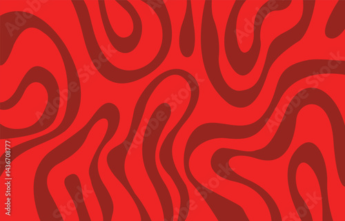 Red groovy horizontal background dynamic wave colorful vector design illustration poster retro style 60s 70s